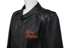 Load image into Gallery viewer, 極美品 HARLEY DAVIDSON ハーレーダビットソン レザージャケット ラインストーン ブラック オレンジ シルバー金具 サイズL 中古 4b002762