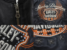 Load image into Gallery viewer, 極美品 HARLEY DAVIDSON ハーレーダビットソン レザージャケット ラインストーン ブラック オレンジ シルバー金具 サイズL 中古 4b002762