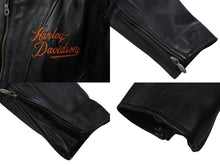 Load image into Gallery viewer, 極美品 HARLEY DAVIDSON ハーレーダビットソン レザージャケット ラインストーン ブラック オレンジ シルバー金具 サイズL 中古 4b002762