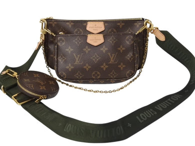極美品 LOUIS VUITTON ルイヴィトン ミュルティポシェット アクセソワール カーキ ショルダーバッグ モノグラム M44813 中古 4b002764