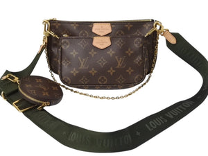 極美品 LOUIS VUITTON ルイヴィトン ミュルティポシェット アクセソワール カーキ ショルダーバッグ モノグラム M44813 中古 4b002764