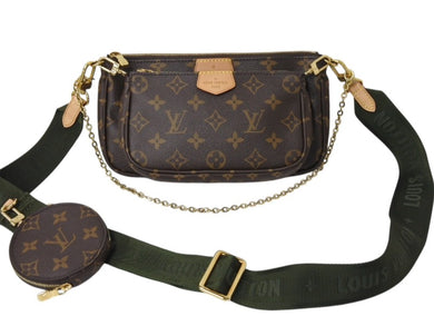 極美品 LOUIS VUITTON ルイヴィトン ミュルティポシェット アクセソワール カーキ ショルダーバッグ モノグラム M44813 中古 4b002765