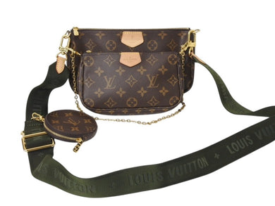 極美品 LOUIS VUITTON ルイヴィトン ミュルティポシェット アクセソワール カーキ ショルダーバッグ モノグラム M44813 中古 4b002766