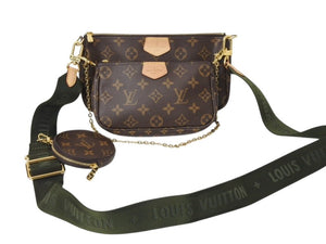 極美品 LOUIS VUITTON ルイヴィトン ミュルティポシェット アクセソワール カーキ ショルダーバッグ モノグラム M44813 中古 4b002766