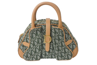 極美品 Christian Dior クリスチャンディオール トロッター ダブルサドルバッグ ハンドバッグ PZ0701 カーキ キャンバス 中古 4b002784