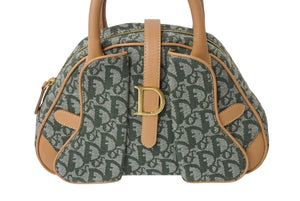 極美品 Christian Dior クリスチャンディオール トロッター ダブルサドルバッグ ハンドバッグ PZ0701 カーキ キャンバス 中古 4b002784