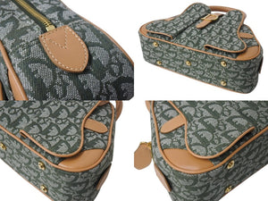 極美品 Christian Dior クリスチャンディオール トロッター ダブルサドルバッグ ハンドバッグ PZ0701 カーキ キャンバス 中古 4b002784