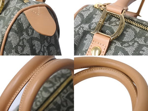 極美品 Christian Dior クリスチャンディオール ハンドバッグ トロッター コットン グリーン ベージュ 中古 4b002785