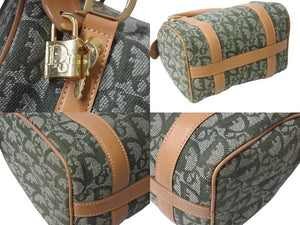 極美品 Christian Dior クリスチャンディオール ハンドバッグ トロッター コットン グリーン ベージュ 中古 4b002785