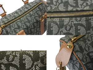 極美品 Christian Dior クリスチャンディオール ハンドバッグ トロッター コットン グリーン ベージュ 中古 4b002785
