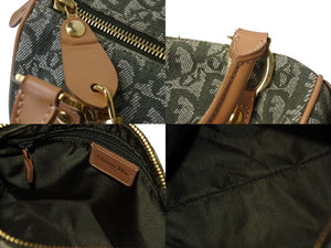 極美品 Christian Dior クリスチャンディオール ハンドバッグ トロッター コットン グリーン ベージュ 中古 4b002785