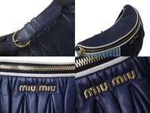 Load image into Gallery viewer, MIUMIU ミュウミュウ マテラッセ レザー ウエストバッグ ブルー ネイビー ボディバッグ ロゴ ツートーン ゴールド金具 美品 中古 4b002786