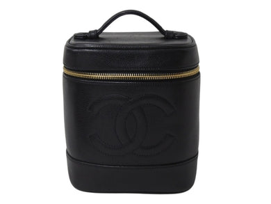 極美品 CHANEL シャネル バニティ ハンドバッグ 4番台 ココマーク キャビアスキン ブラック ゴールド金具 中古 4b002787