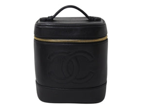極美品 CHANEL シャネル バニティ ハンドバッグ 4番台 ココマーク キャビアスキン ブラック ゴールド金具 中古 4b002787
