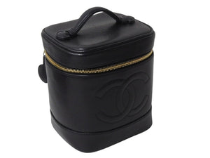 極美品 CHANEL シャネル バニティ ハンドバッグ 4番台 ココマーク キャビアスキン ブラック ゴールド金具 中古 4b002787