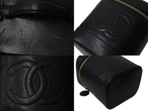 極美品 CHANEL シャネル バニティ ハンドバッグ 4番台 ココマーク キャビアスキン ブラック ゴールド金具 中古 4b002787