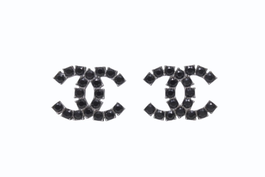 CHANEL シャネル ココマーク ピアス 重量約3.1g B18S刻印 ラインストーン メタル シルバー ブラック 両耳用 美品 中古 4b002796