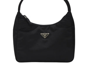 極美品 PRADA プラダ ホーボー ハンドバッグ ワンショルダーバッグ 三角ロゴプレート MV519 ブラック ナイロン 中古 4b007728