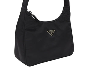 極美品 PRADA プラダ ホーボー ハンドバッグ ワンショルダーバッグ 三角ロゴプレート MV519 ブラック ナイロン 中古 4b007728