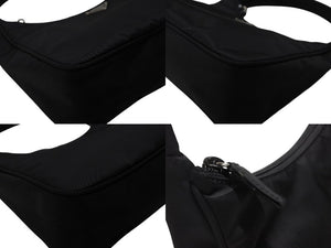 極美品 PRADA プラダ ホーボー ハンドバッグ ワンショルダーバッグ 三角ロゴプレート MV519 ブラック ナイロン 中古 4b007728