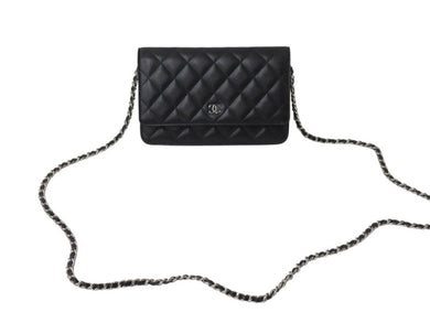 極美品 CHANEL シャネル チェーンウォレット ショルダーバッグ ランダム番台 ココマーク キャビアスキン キルティング ブラック 中古 4b002801