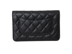 極美品 CHANEL シャネル チェーンウォレット ショルダーバッグ ランダム番台 ココマーク キャビアスキン キルティング ブラック 中古 4b002801