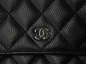 極美品 CHANEL シャネル チェーンウォレット ショルダーバッグ ランダム番台 ココマーク キャビアスキン キルティング ブラック 中古 4b002801