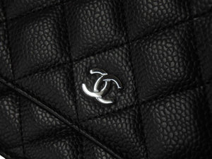 極美品 CHANEL シャネル チェーンウォレット ショルダーバッグ ランダム番台 ココマーク キャビアスキン キルティング ブラック 中古 4b002801