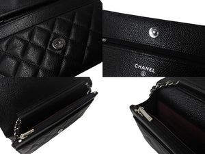 極美品 CHANEL シャネル チェーンウォレット ショルダーバッグ ランダム番台 ココマーク キャビアスキン キルティング ブラック 中古 4b002801