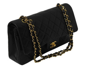 極美品 CHANEL シャネル マトラッセ25 Wフラップ Wチェーンショルダーバッグ 4番台 ラムスキン ココマーク ブラック ゴールド金具 中古 4b002802
