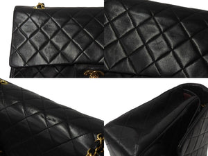極美品 CHANEL シャネル マトラッセ25 Wフラップ Wチェーンショルダーバッグ 4番台 ラムスキン ココマーク ブラック ゴールド金具 中古 4b002802