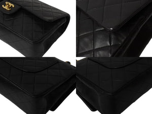 極美品 CHANEL シャネル マトラッセ25 Wフラップ Wチェーンショルダーバッグ 4番台 ラムスキン ココマーク ブラック ゴールド金具 中古 4b002802