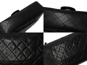極美品 CHANEL シャネル マトラッセ25 Wフラップ Wチェーンショルダーバッグ 4番台 ラムスキン ココマーク ブラック ゴールド金具 中古 4b002802