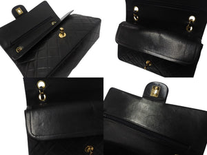 極美品 CHANEL シャネル マトラッセ25 Wフラップ Wチェーンショルダーバッグ 4番台 ラムスキン ココマーク ブラック ゴールド金具 中古 4b002802