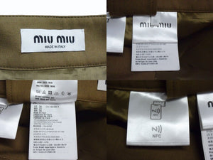 MIUMIU ミュウミュウ ウールミニスカート MG2124 サイズ36 ギャバジン バックパッチ ブラウン 24SS 美品 中古 4b002803 
