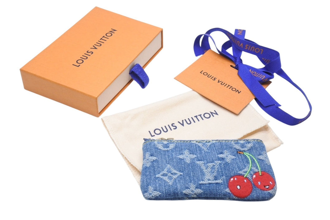 新品未使用 LOUIS VUITTON ルイヴィトン モノグラム デニム カードキーケース ポシェットクレ チェリー 新作 M14938 村上隆 ブルー 中古 4b002807