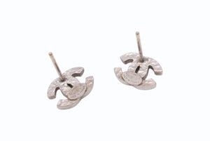 極美品 CHANEL シャネル ピアス ココマーク 両耳 09V刻印 メタル ラインストーン シルバー 0.8g 中古4b002822
