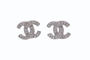 極美品 CHANEL シャネル ココマーク ピアス 重量約2.6g F19V刻印 ラインストーン メタル シルバー クリア 両耳用 中古 4b002817