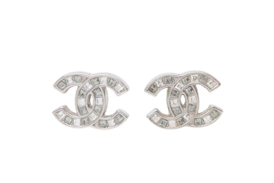 CHANEL シャネル ココマーク ピアス 重量約5.8g B18B刻印 ラインストーン メタル シルバー クリア 両耳用 美品 中古 4b002816