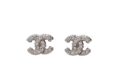 極美品 CHANEL シャネル ココマーク ピアス 重量約2.4g A12A刻印 ラインストーン メタル シルバー クリア 両耳用 中古 4b002826