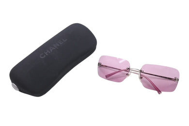 極美品 CHANEL シャネル リムレス サングラス アイウェア 4017 c.124/76 サイズ62□17 120 ココマーク ピンク 中古 4b002813