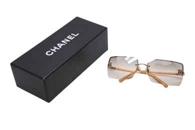極美品 CHANEL シャネル リムレス サングラス 4092-B c102/8Z サイズ62□15 120 ココマーク ラインストーン メタル ブラウン 中古 4b002815