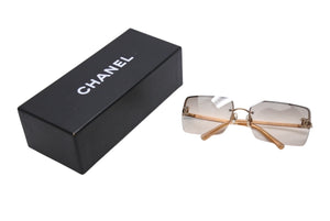 極美品 CHANEL シャネル リムレス サングラス 4092-B c102/8Z サイズ62□15 120 ココマーク ラインストーン メタル ブラウン 中古 4b002815