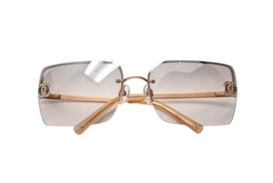 極美品 CHANEL シャネル リムレス サングラス 4092-B c102/8Z サイズ62□15 120 ココマーク ラインストーン メタル ブラウン 中古 4b002815