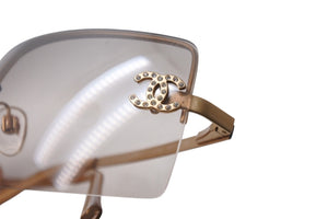 極美品 CHANEL シャネル リムレス サングラス 4092-B c102/8Z サイズ62□15 120 ココマーク ラインストーン メタル ブラウン 中古 4b002815