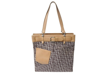 CHRISTIAN DIOR クリスチャンディオール トロッター トートバッグ BM-1001 キャンバス レザー ブラウン シルバー金具 美品 中古 4b002833