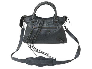 BALENCIAGA バレンシアガ ザ タウン エディターズバッグ 2WAY ショルダー ハンドバッグ グレー レザー 240579 美品 中古 4b002834
