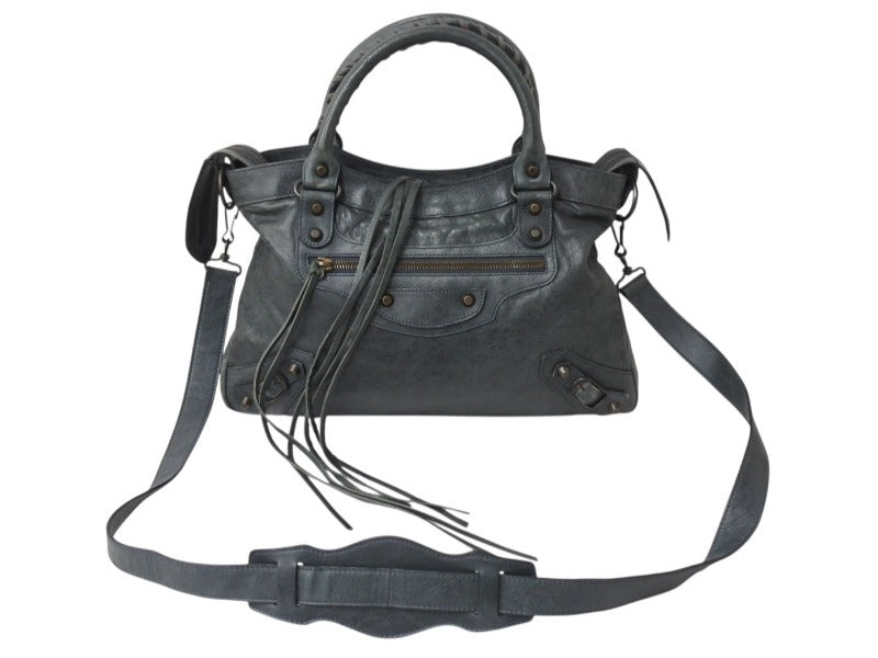 BALENCIAGA バレンシアガ ザ タウン エディターズバッグ 2WAY ショルダー ハンドバッグ グレー レザー 240579 美品 中古 4b002834