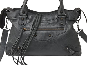 BALENCIAGA バレンシアガ ザ タウン エディターズバッグ 2WAY ショルダー ハンドバッグ グレー レザー 240579 美品 中古 4b002834