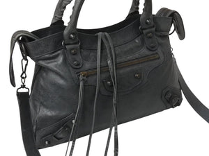 BALENCIAGA バレンシアガ ザ タウン エディターズバッグ 2WAY ショルダー ハンドバッグ グレー レザー 240579 美品 中古 4b002834
